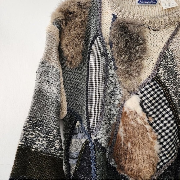 Vintage Mariea Kim wool blend rabbit fur mixed media sweater womens size M - Picture 5 of 9